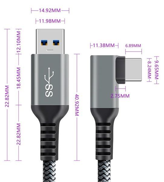 Кабель Oculus Link USB 3.2 Type-C 5 м в оплетці для Quest 2/3/Pro, Pico 4 Сірий AC-5mGS фото