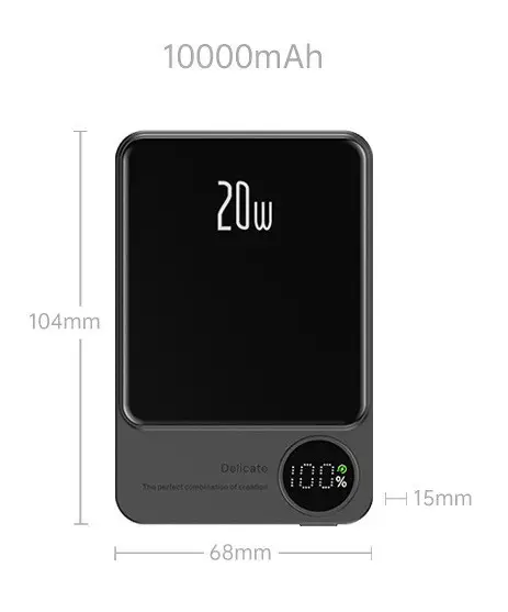 Рowerbank магнітний mag save з бездротовою зарядкою 10000 mah 20 вт для iphone сірий Q920WPlus фото