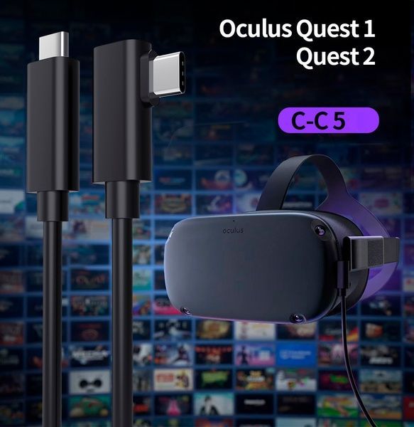 Кабель Oculus Link USB-C 3.2 Type-C 5 м для Quest 2/3/Pro/Pico 4 з передачею даних Чорний CC-5mGB фото