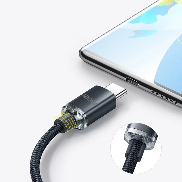 Кабель pd type-c до type-c 120w 6a 2 м швидкого заряджання та передачі даних сірий Type-C2m120WS фото