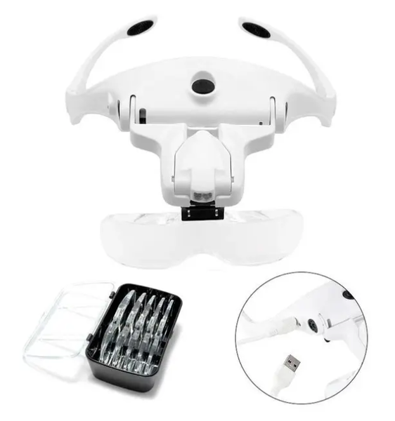 Окуляри-лупа бінокулярні 9892b2c magnifier з led підсвіткою для ремонту і змінним збільшувальним склом 9892B2C фото